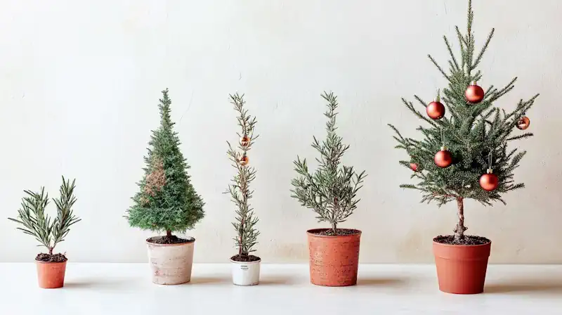 Five Minutature Christmas Trees